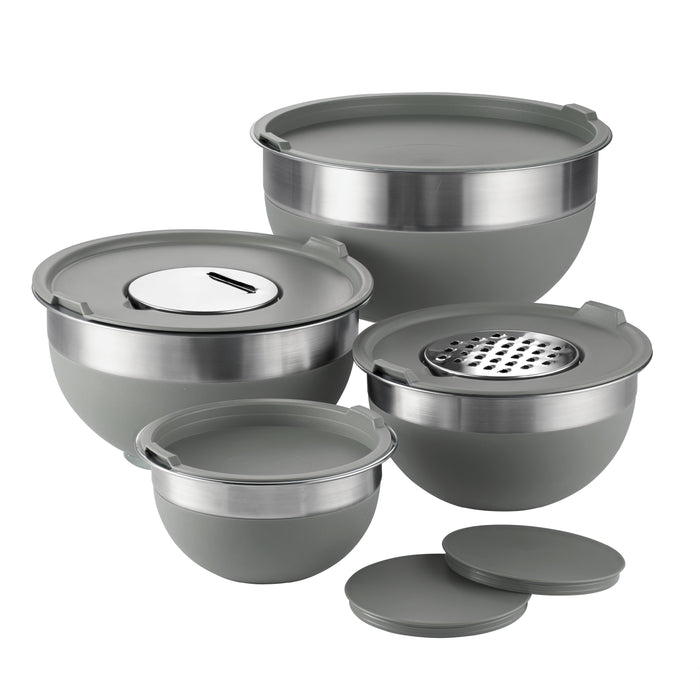 10 Piece Covered Stainless Steel and Silicone Mixing Bowl Set with Grating Tools