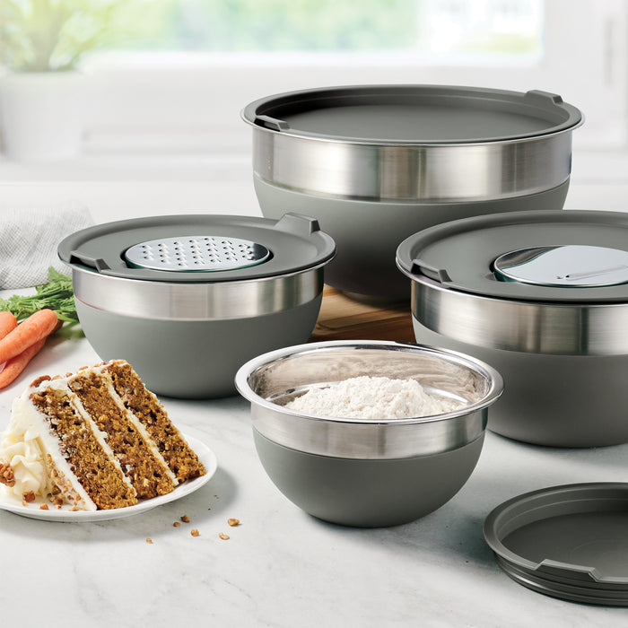 10 Piece Covered Stainless Steel and Silicone Mixing Bowl Set with Grating Tools