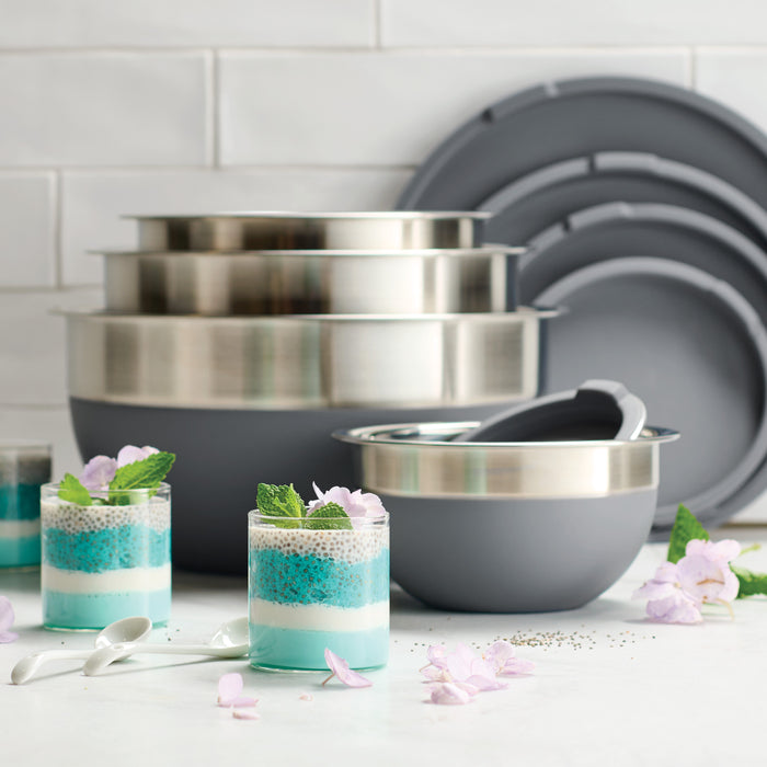 10 Piece Covered Stainless Steel and Silicone Mixing Bowl Set