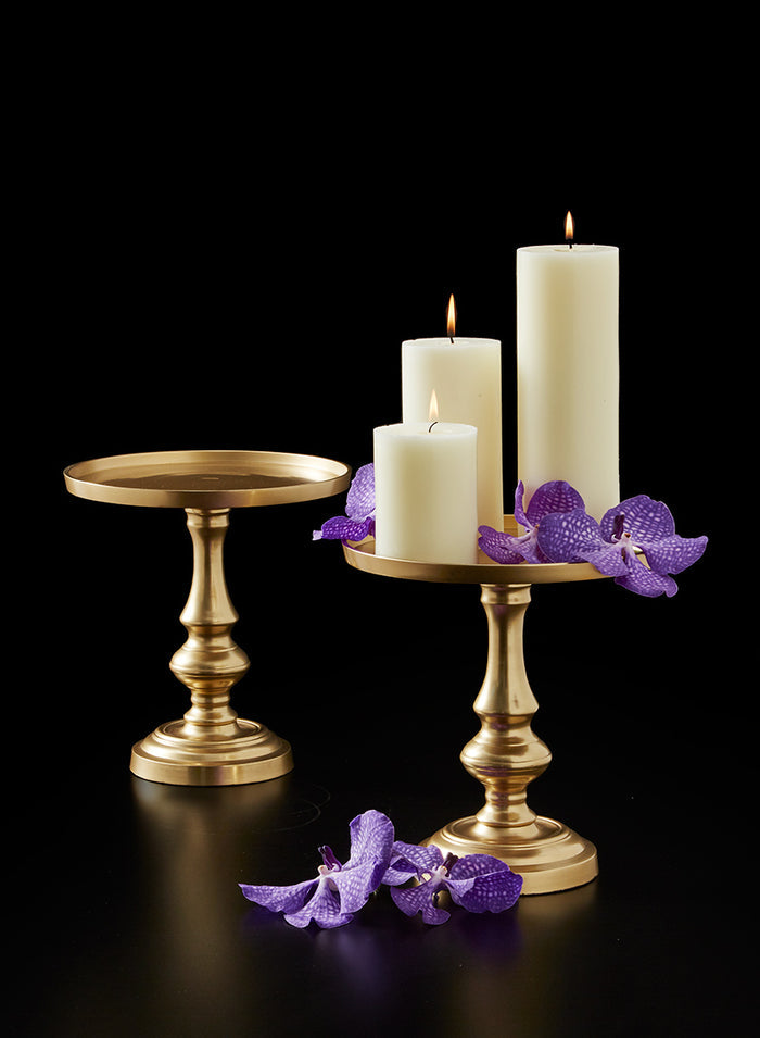 10.5in Tall Gold Pedestal Pillar Plate Candleholder Decor Jamali Garden