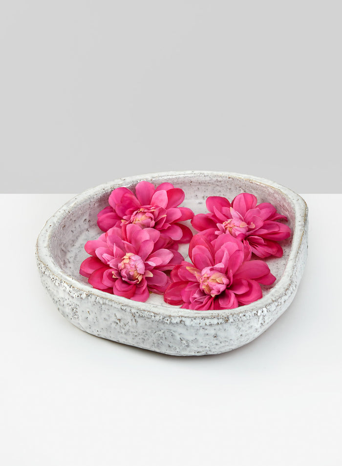 10.5in Wide Byzantine Aged White Shallow Ceramic Bowl Decor Jamali Garden