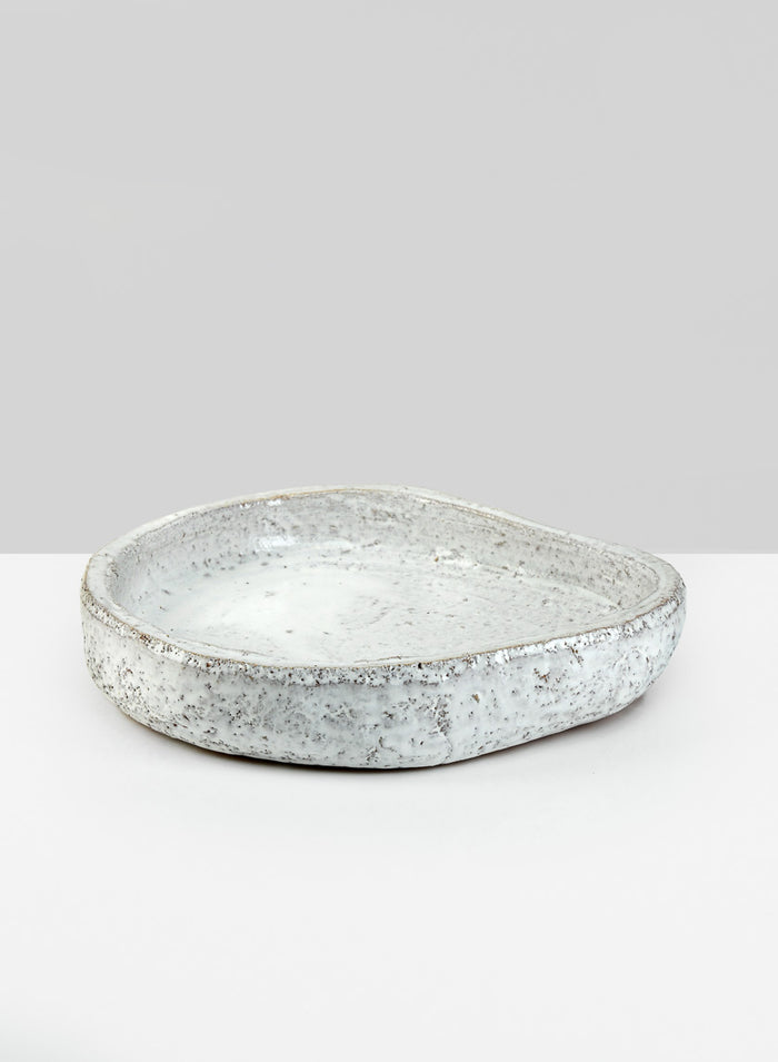 10.5in Wide Byzantine Aged White Shallow Ceramic Bowl Decor Jamali Garden