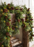 115in Long Hard Needle Garland, 35 Pinecones, 195 tips with Warm White Lights Decor Jamali Garden