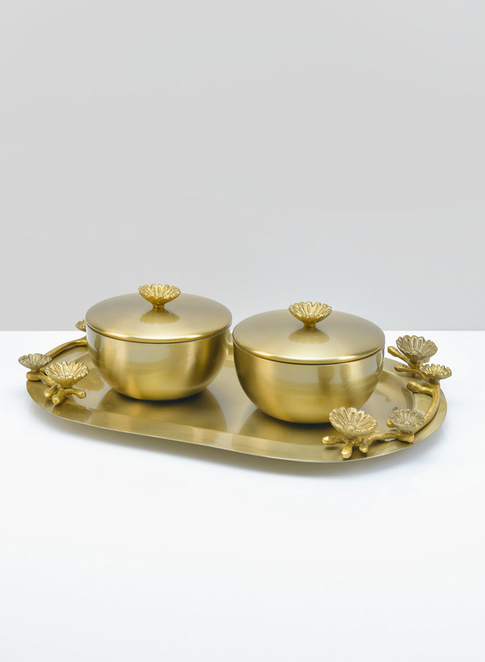 11.75in Long Kamran Tray with Two Metal Bowls Decor Jamali Garden