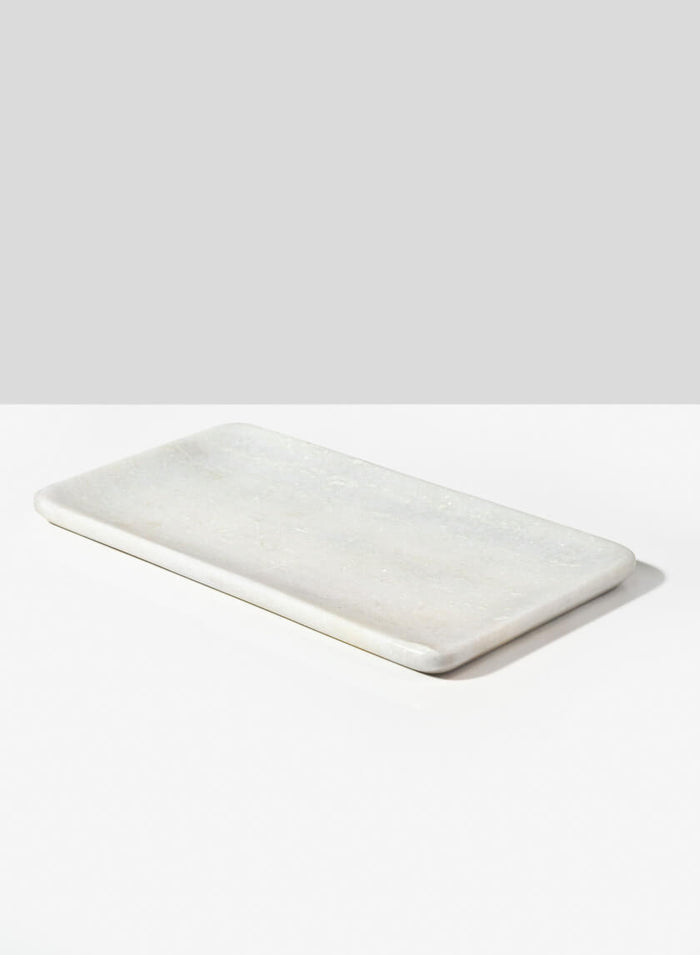 11in Long Stenomakros White Marble Tray Decor Jamali Garden