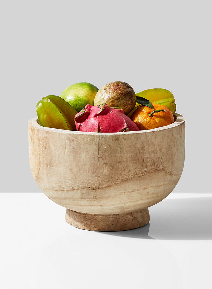 11in Wide Round Paulownia Wood Bowl Decor Jamali Garden