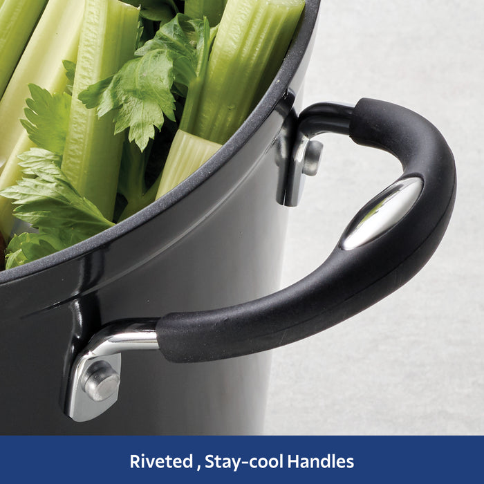 12 Quart Ceramic Nonstick Covered Stock Pot, Charcoal Gray