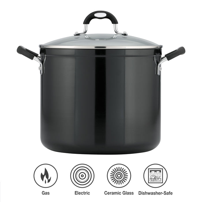 12 Quart Ceramic Nonstick Covered Stock Pot, Charcoal Gray
