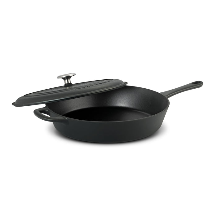 12.5 Inch Cast Iron Covered Skillet  Pre-Seasoned