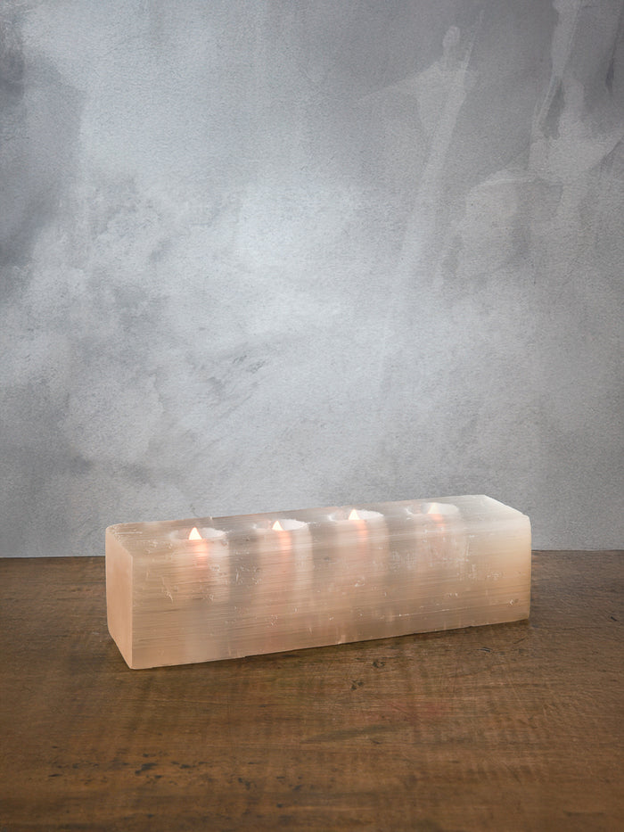 12.5in Long Moroccan Selenite Log For 4 Tea Lights Decor Jamali Garden