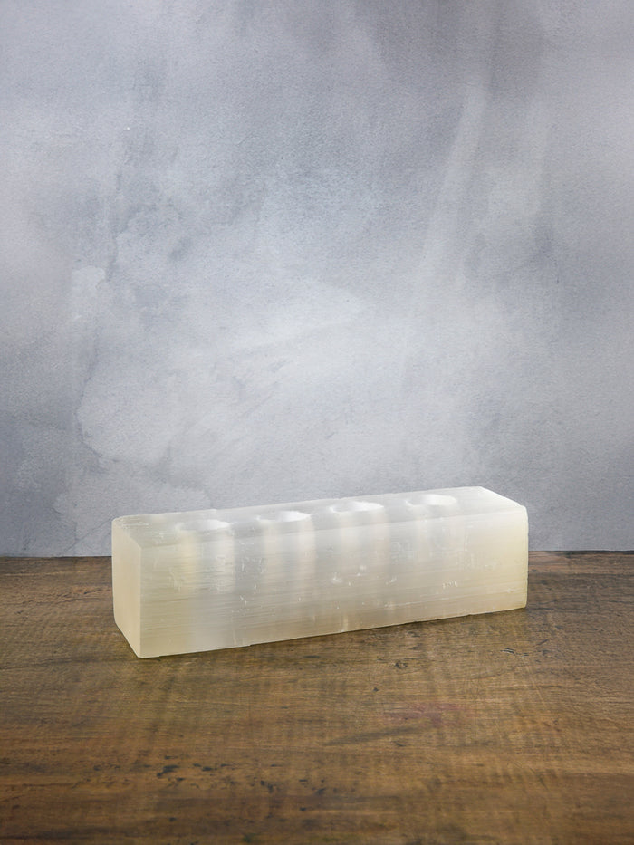 12.5in Long Moroccan Selenite Log For 4 Tea Lights Decor Jamali Garden