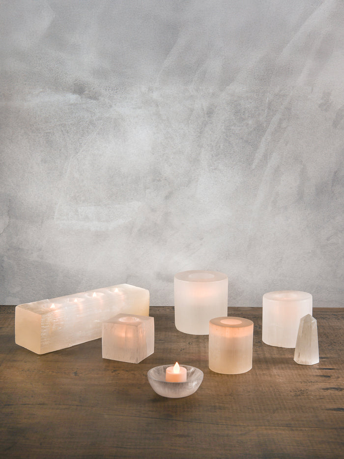 12.5in Long Moroccan Selenite Log For 4 Tea Lights Decor Jamali Garden