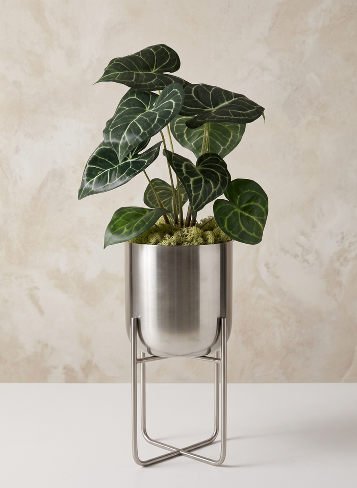 12.75in Tall Silver Planter With Stand Decor Jamali Garden
