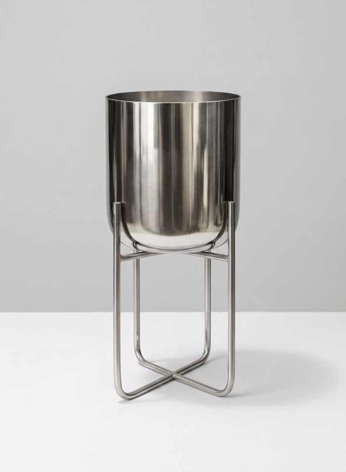 12.75in Tall Silver Planter With Stand Decor Jamali Garden