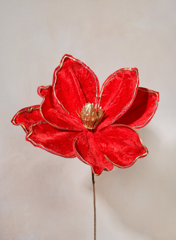 12in Long Flocked Red Magnolia Pick, Bundle of 12 Decor Jamali Garden