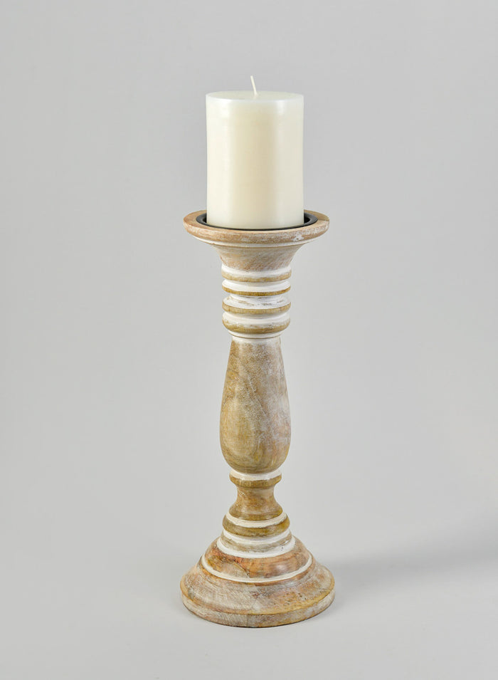 12in Tall Campagna White Washed Wood Pillar Holder Decor Jamali Garden