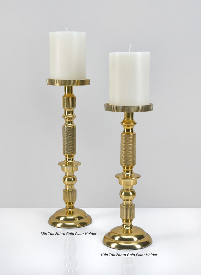 10in Tall Zahra Gold Aluminum Pillar Holder Decor Jamali Garden