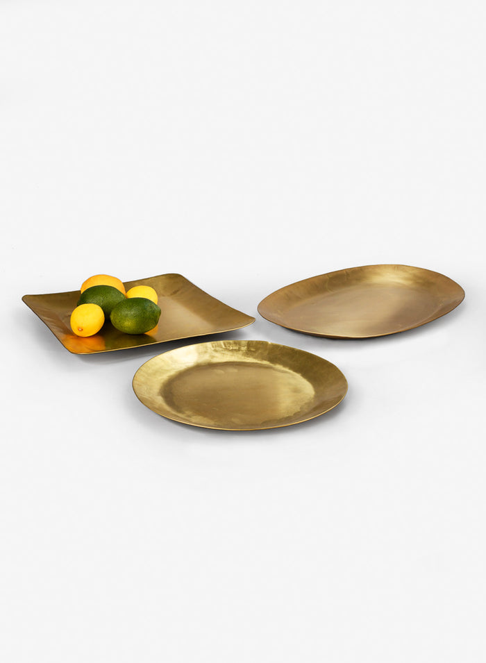 12in Wide Antique Round Raw Brass Tray Decor Jamali Garden