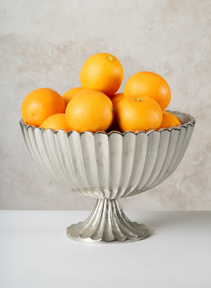 12in Wide Palermo Brushed Silver Scallop Compote Metal Bowl Decor Jamali Garden