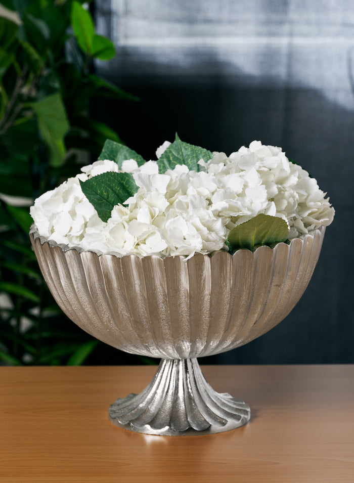 12in Wide Palermo Brushed Silver Scallop Compote Metal Bowl Decor Jamali Garden