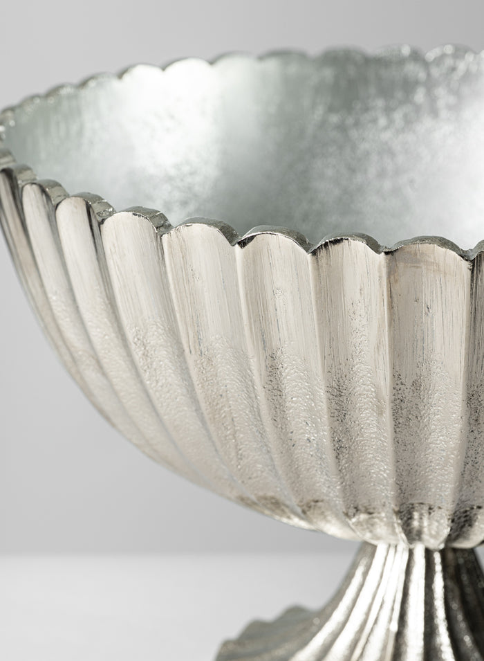 12in Wide Palermo Brushed Silver Scallop Compote Metal Bowl Decor Jamali Garden
