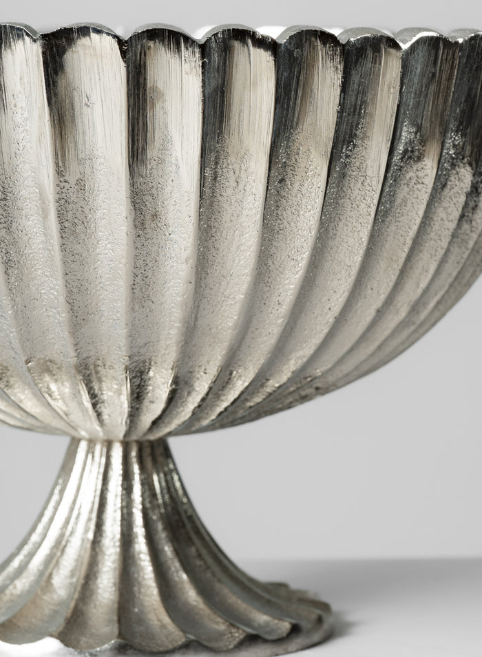 12in Wide Palermo Brushed Silver Scallop Compote Metal Bowl Decor Jamali Garden