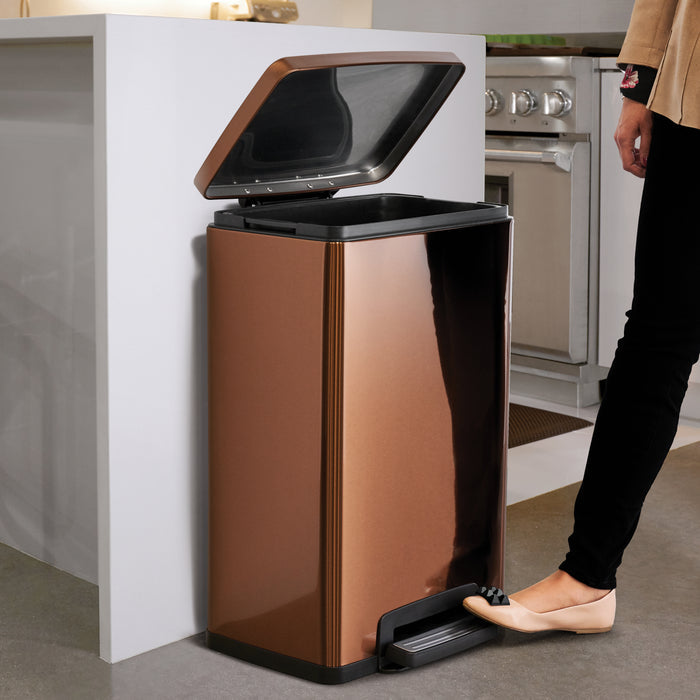 13 Gallon Stainless Steel Step Can with Soft Closing Lid - Bronze