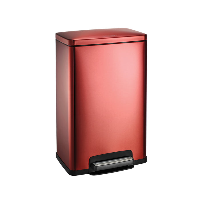 13 Gallon Stainless Steel Step Can with Soft Closing Lid - Red