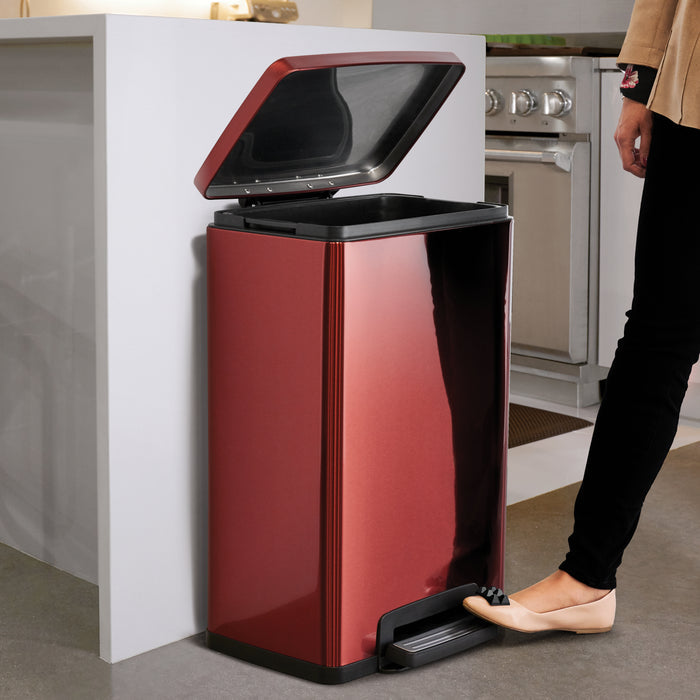 13 Gallon Stainless Steel Step Can with Soft Closing Lid - Red