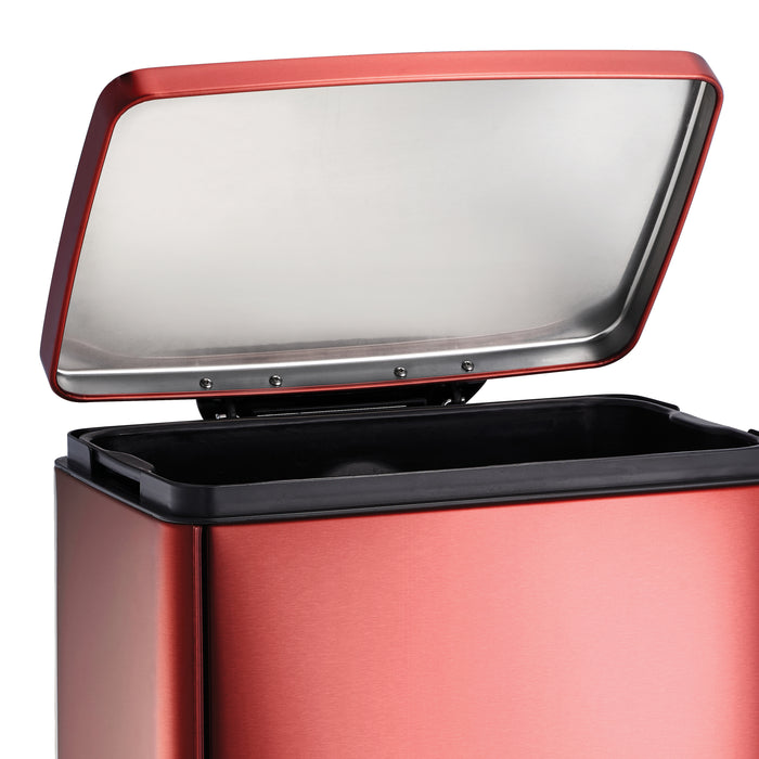 13 Gallon Stainless Steel Step Can with Soft Closing Lid - Red