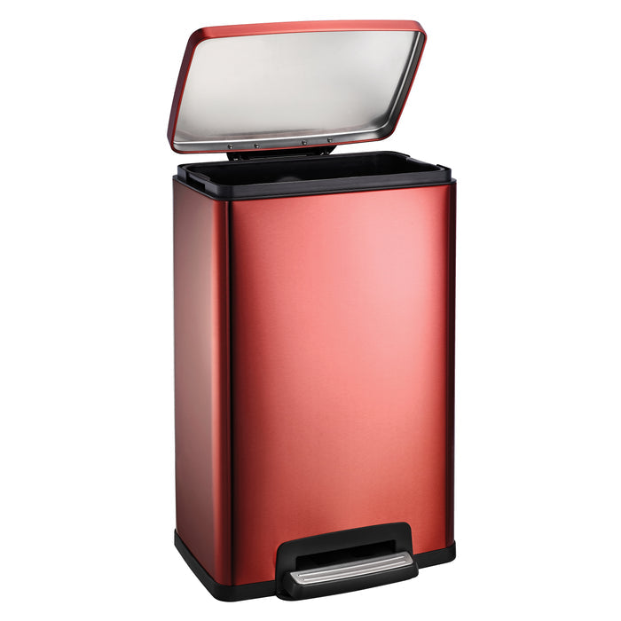 13 Gallon Stainless Steel Step Can with Soft Closing Lid - Red
