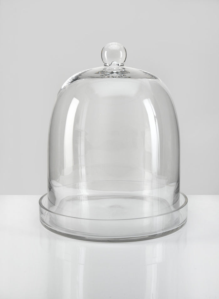 13.5in Tall Batiste Glass Cloche & Base Decor Jamali Garden