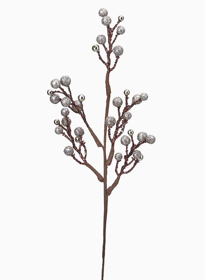 14in Long Coffee & Platinum Glitter Berry Pick, Bundle of 12 Decor Jamali Garden