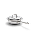 Angled view of 1.5 Quart Sauté with Cover showcasing stainless-steel body and long ergonomic handle on white background