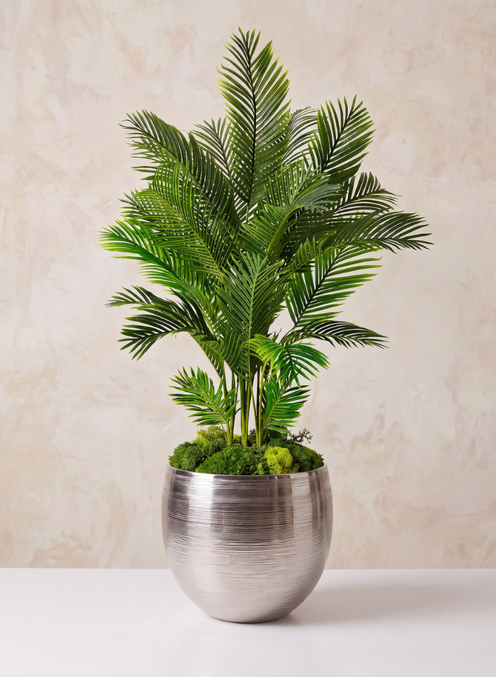 15.5in Tall Silver Cache Pot Metal Planter Decor Jamali Garden