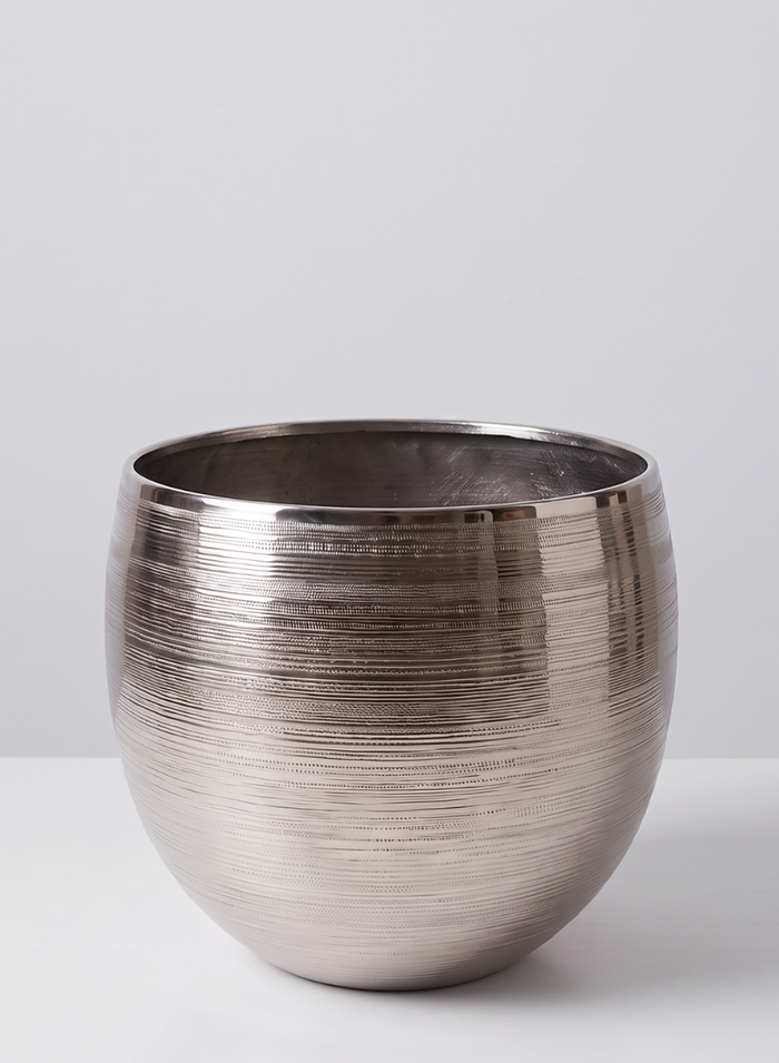 15.5in Tall Silver Cache Pot Metal Planter Decor Jamali Garden