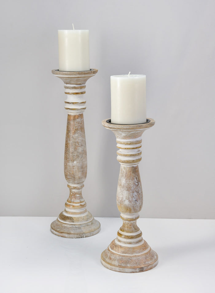 16in Tall Campagna White Washed Pillar Holder Decor Jamali Garden