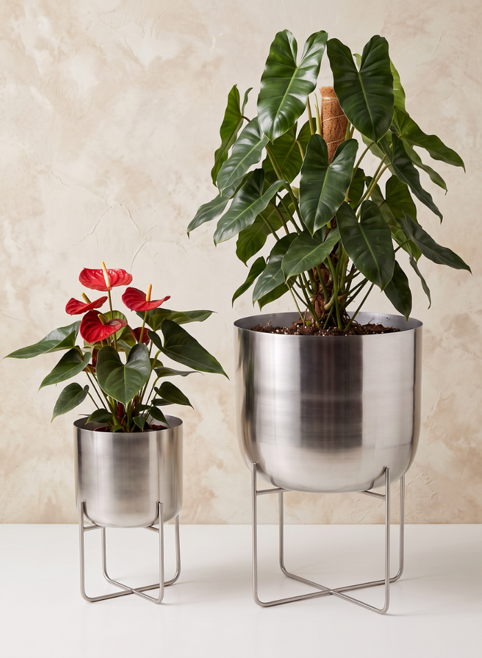 12.75in Tall Silver Planter With Stand Decor Jamali Garden