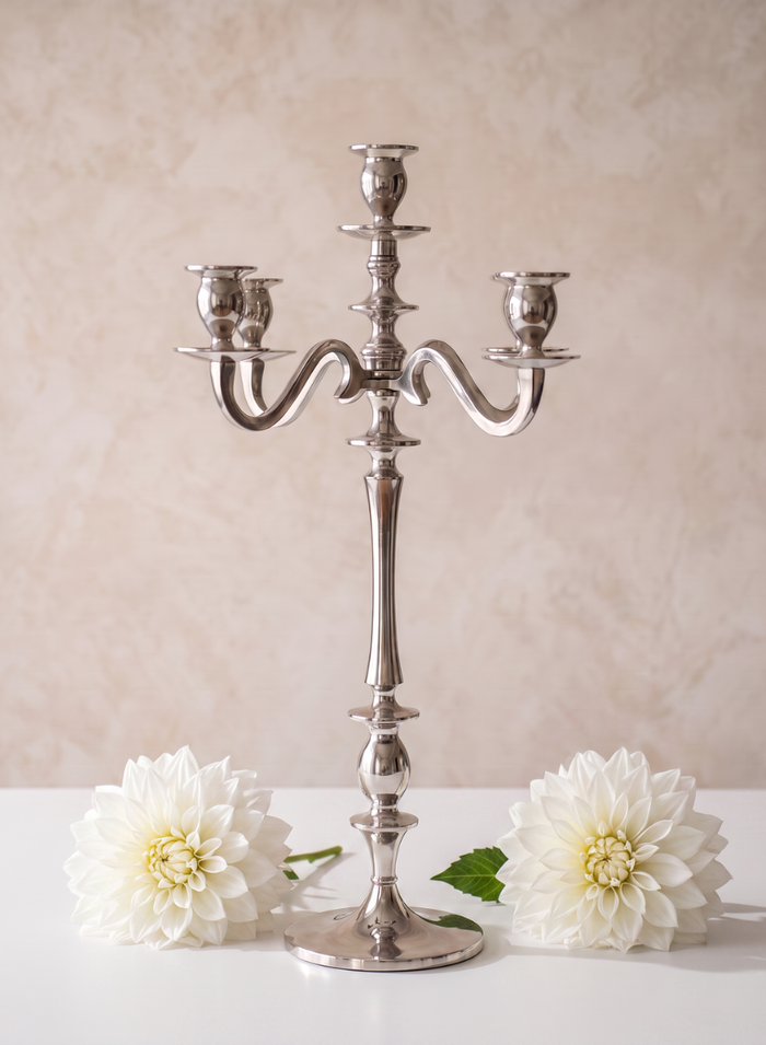 25.75in Tall Silver Metal Candelabra Decor Jamali Garden