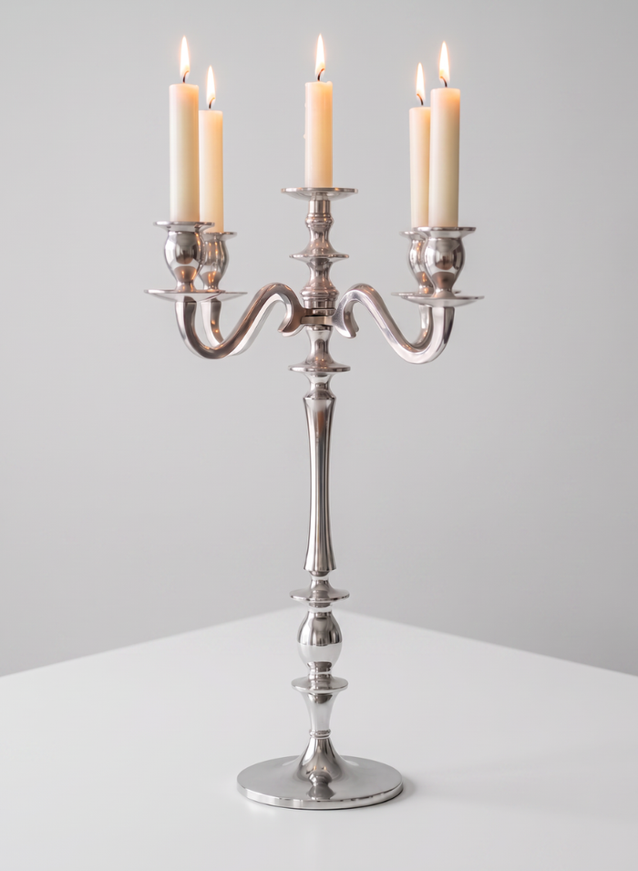 25.75in Tall Silver Metal Candelabra Decor Jamali Garden