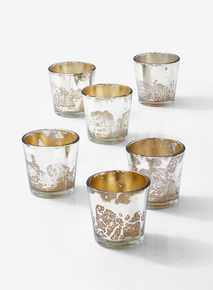 2.5in Tall Antique Silver Tapered Glass Votive Holder, Set of 6 Decor Jamali Garden