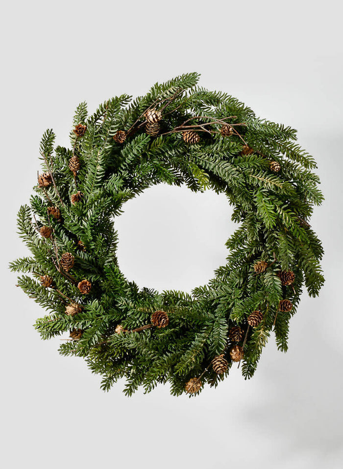 25in Wide Pine Wreath with Pine Cones Decor Jamali Garden