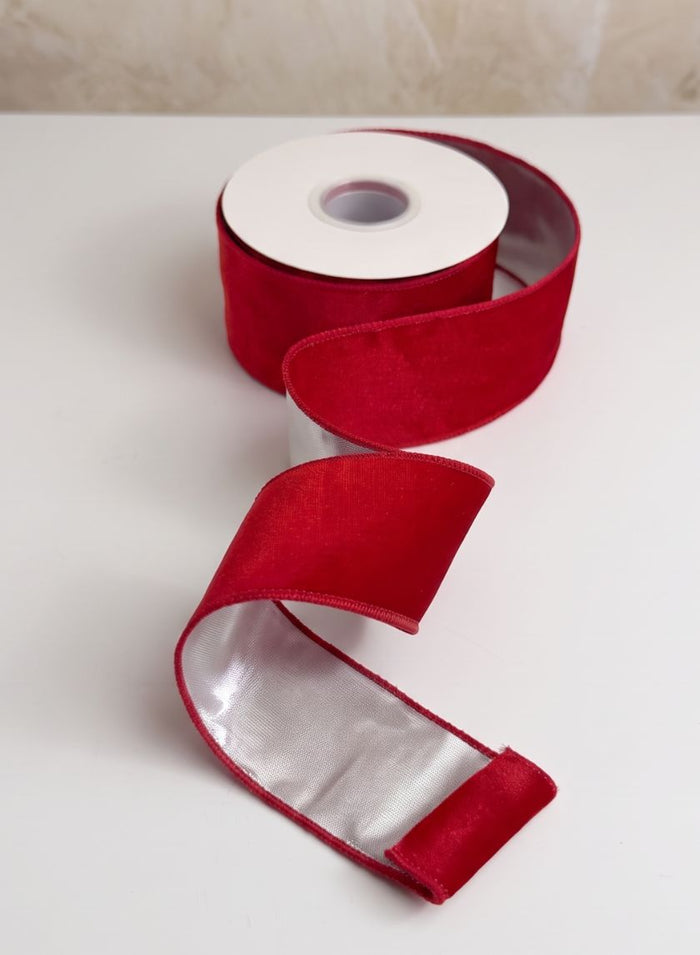 2.5in x 10 yards Holiday Red Velvet Wired Ribbon Decor Jamali Garden