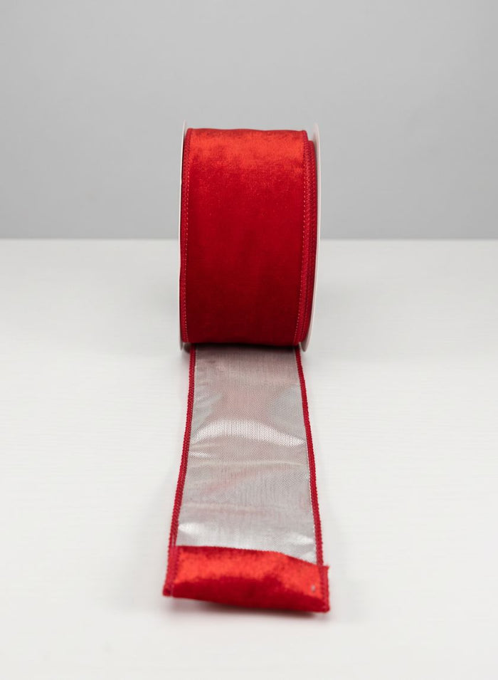 2.5in x 10 yards Holiday Red Velvet Wired Ribbon Decor Jamali Garden