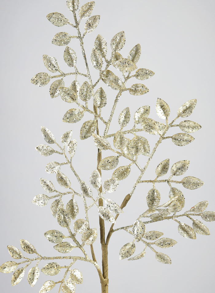 26in Long Champagne Glitter Leaf Spray Decor Jamali Garden
