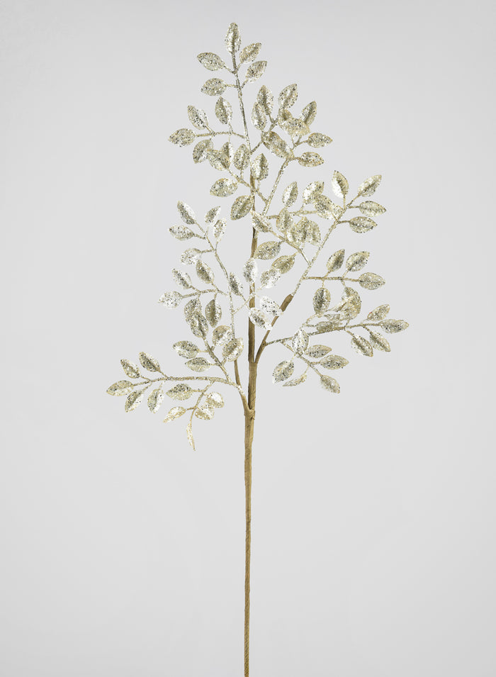 26in Long Champagne Glitter Leaf Spray Decor Jamali Garden