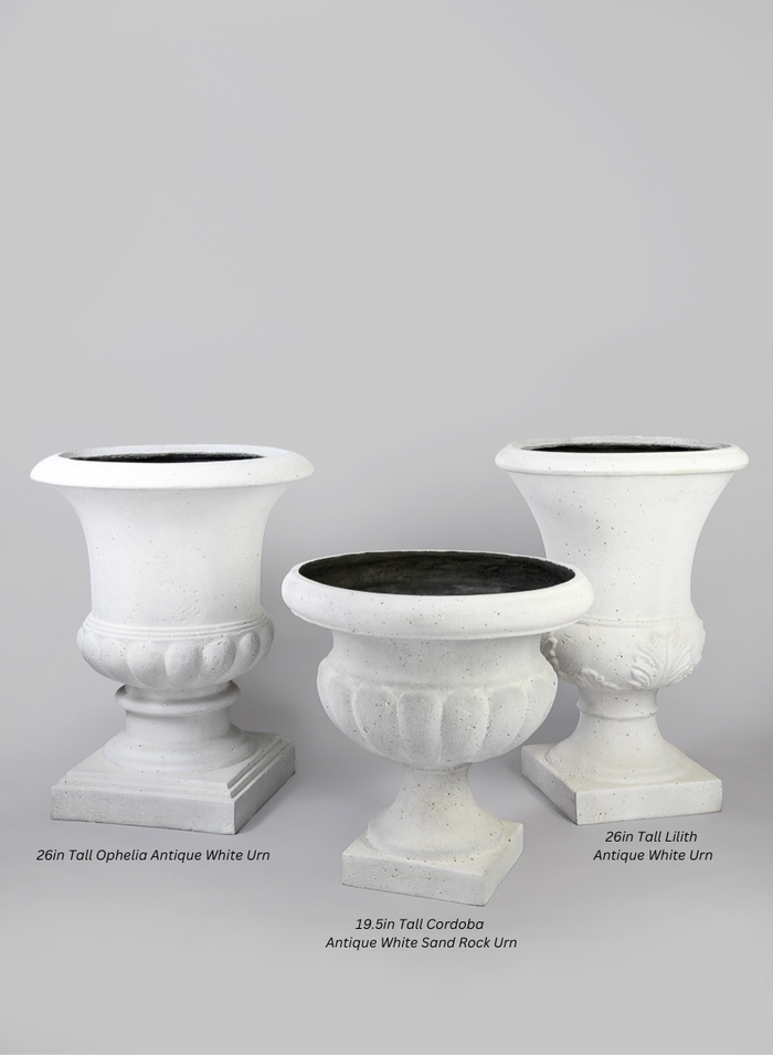 26in Tall Lilith Antique White Urn Decor Jamali Garden