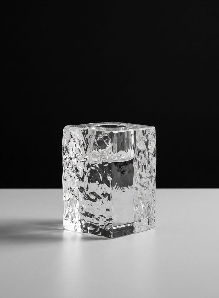 2.75in Tall Ice Block Taper Glass Holder Decor Jamali Garden