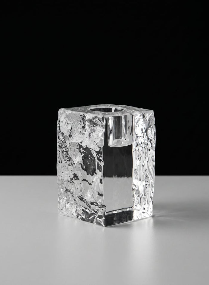 2.75in Tall Ice Block Taper Glass Holder Decor Jamali Garden