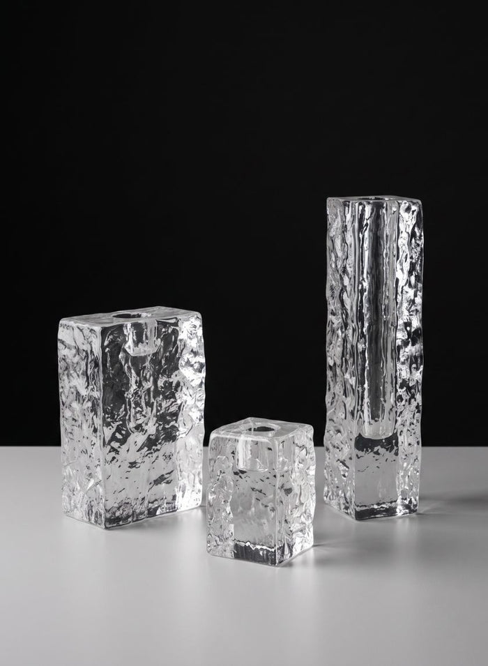 2.75in Tall Ice Block Taper Glass Holder Decor Jamali Garden